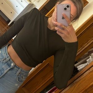 Zara dark olive green crop with shoulder pads